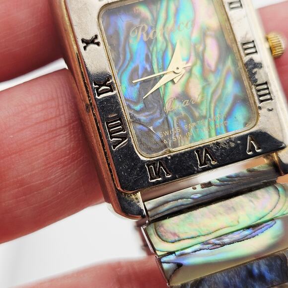 Ronica Gold Tone Rectangle Abalone Shell Face Roman Numeral Artsy Maximalist - Picture 8 of 8